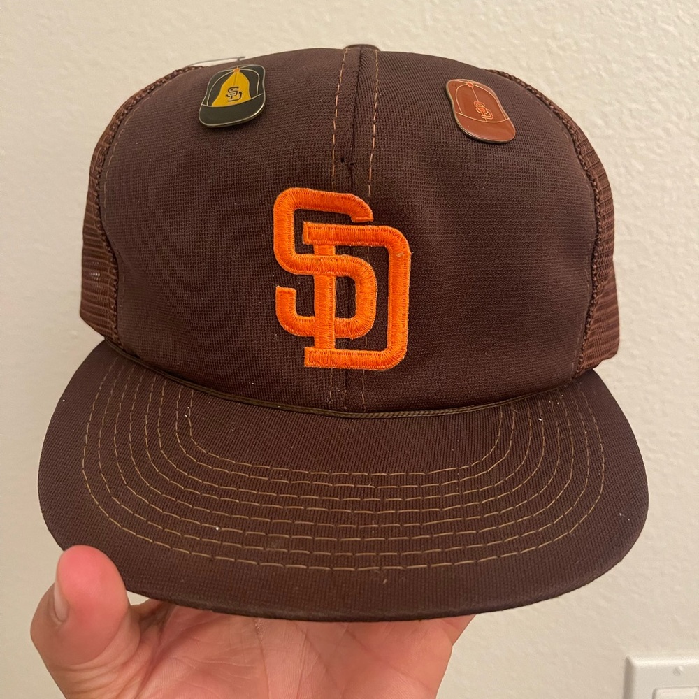 Vintage 80s San Diego Padres Trucker Snapback Hat w/ Pins Sports Specialties